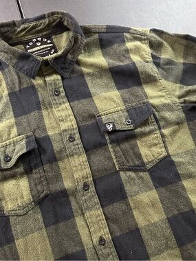Torque motorcycle Men's Olive & Black Plaid Flannel Shirt